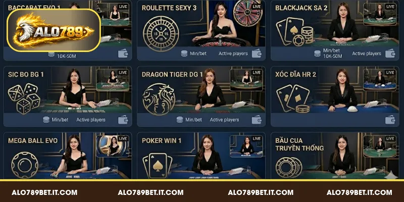 Danh mục trò chơi nổi bật trong sảnh Live Casino ALO789 BET