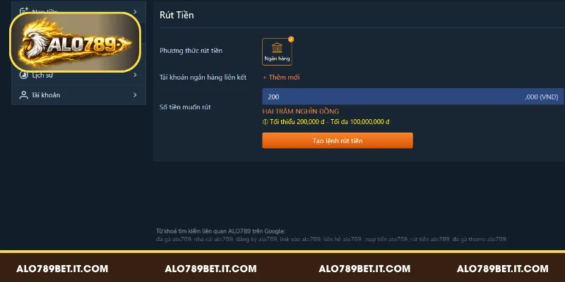 Kiểm tra thông tin và hoàn tất lệnh rút tiền ALO789 BET