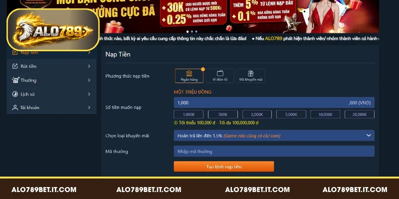 Nạp/rút tiền tại nền tảng diễn ra nhanh chóng