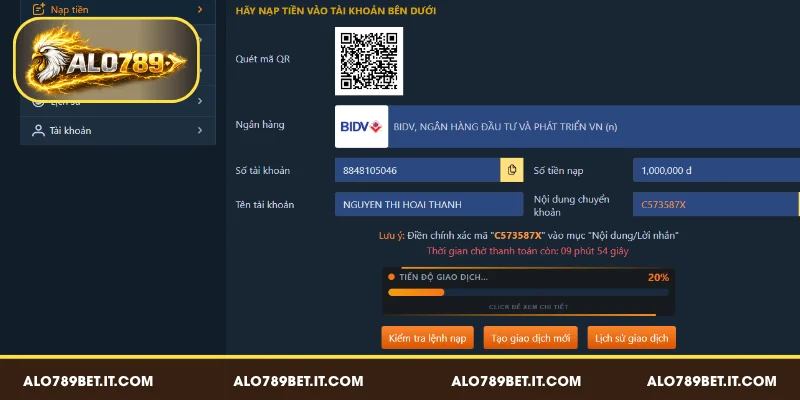 Nạp tiền ALO789 BET bằng ngân hàng
