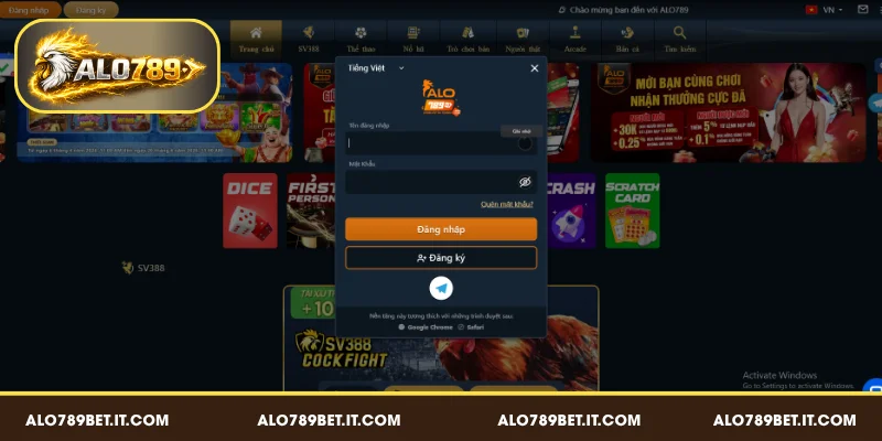 Quy trình đăng nhập ALO789 BET trên máy tính