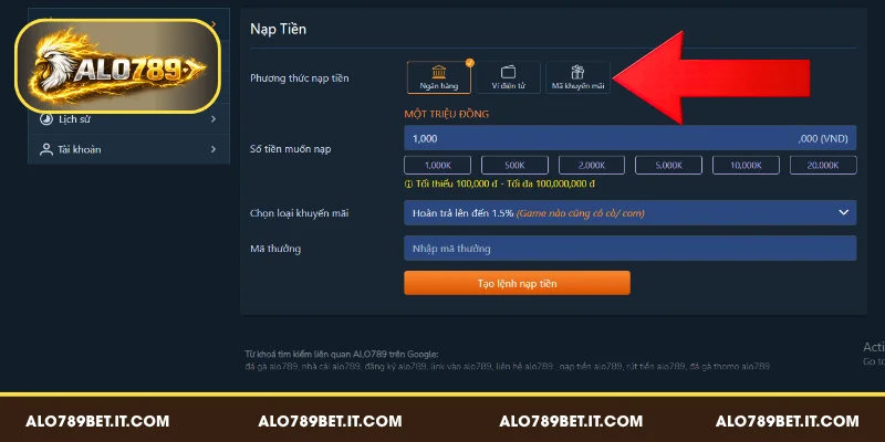 Top 3 phương thức nạp tiền hiện có tại ALO789 BET